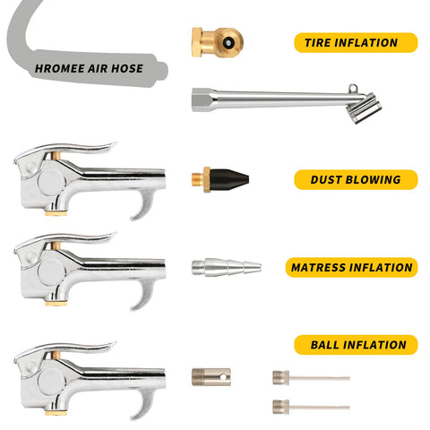 Hromee blow gun with tapered and rubber tips provides powerful airflow for cleaning and drying.