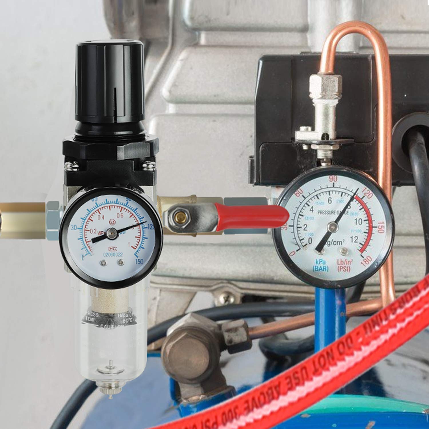 Hromee bracket mount keeps filter regulator securely positioned in tight spaces.