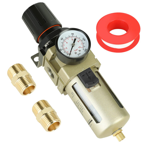 Hromee filter regulator front view showing compact unit for clean, dry air delivery.