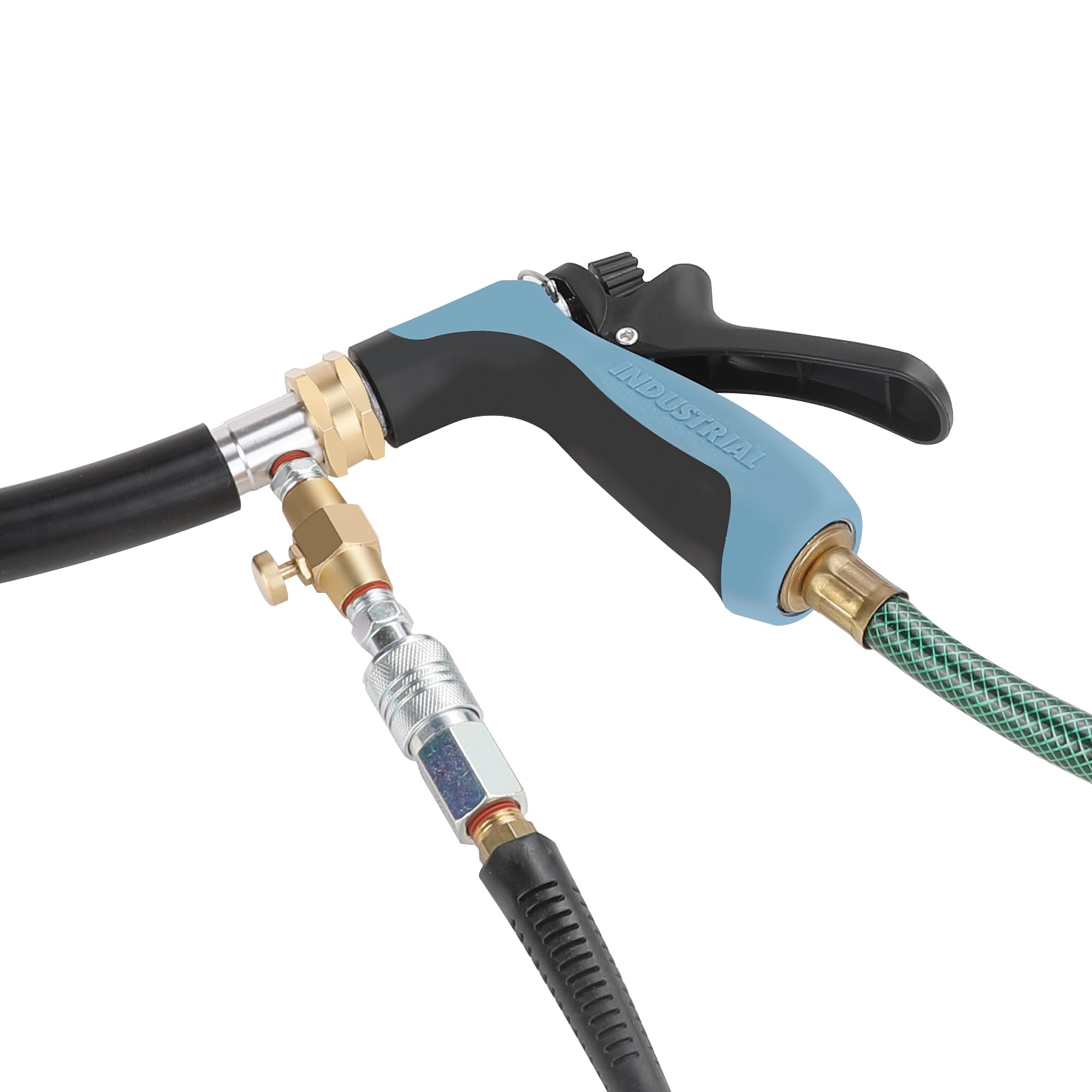Hromee insulated handle protects hands during hot water flushing.