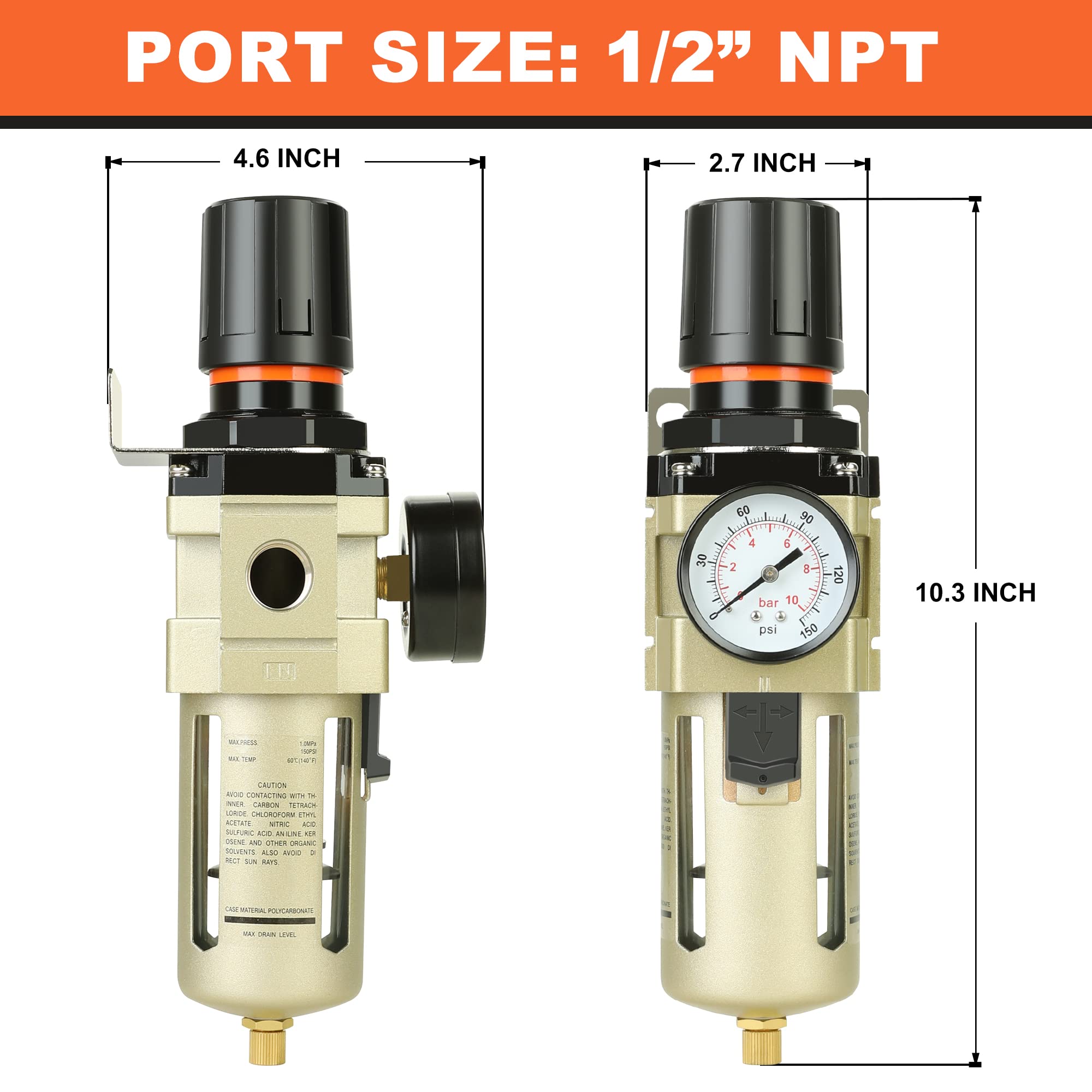 Hromee pressure gauge with metal housing dual psi/bar readability.