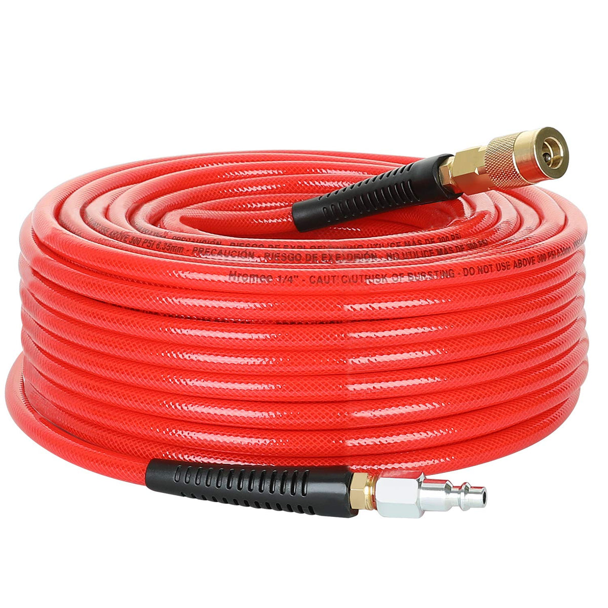 Hromee PU air hose 100 ft red, flexible and non-marring for indoor use.