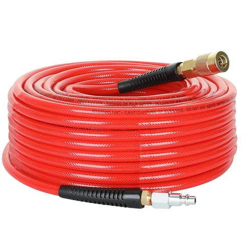 Hromee PU air hose 100 ft red, flexible and non-marring for indoor use.