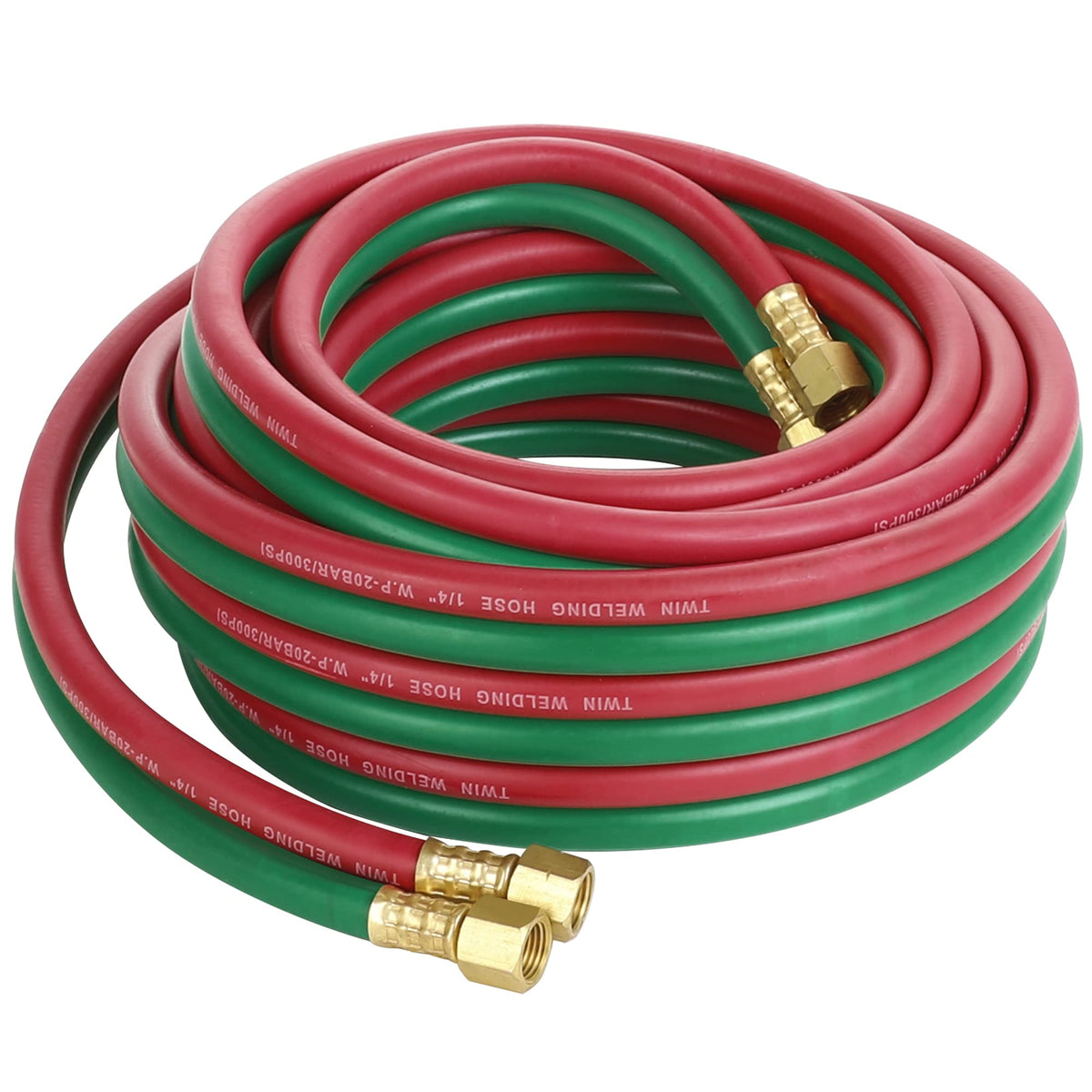 Hromee twin hose with color coded lines for safe oxy-fuel connections.