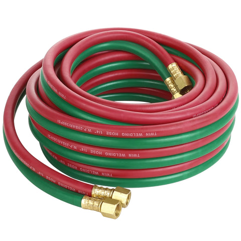 Hromee twin hose with color coded lines for safe oxy-fuel connections.