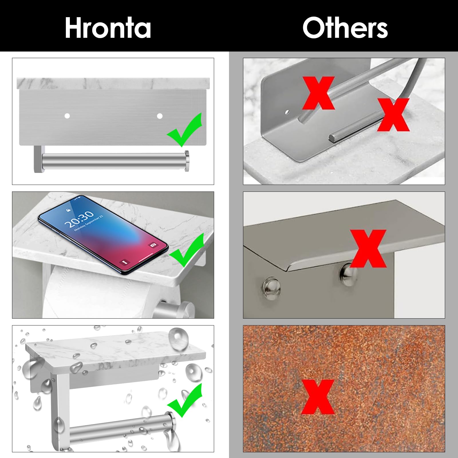 Hronta marble shelf close-up shows water-resistant, smooth finish