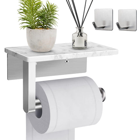 Hronta toilet paper holder with marble shelf keeps bathroom essentials organized