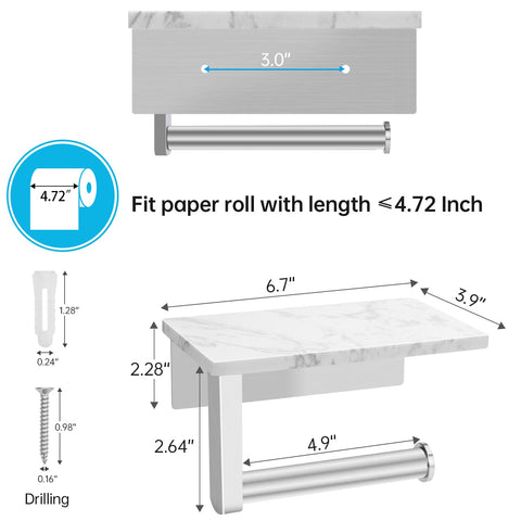 Hronta wall-mounted stainless steel toilet paper holder with marble shelf for easy access