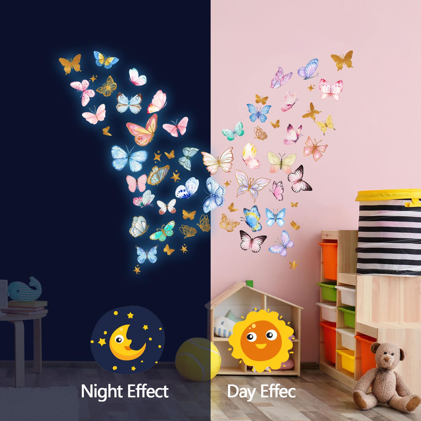 HSDSH blue glow butterfly decals creating a dreamy night ambiance