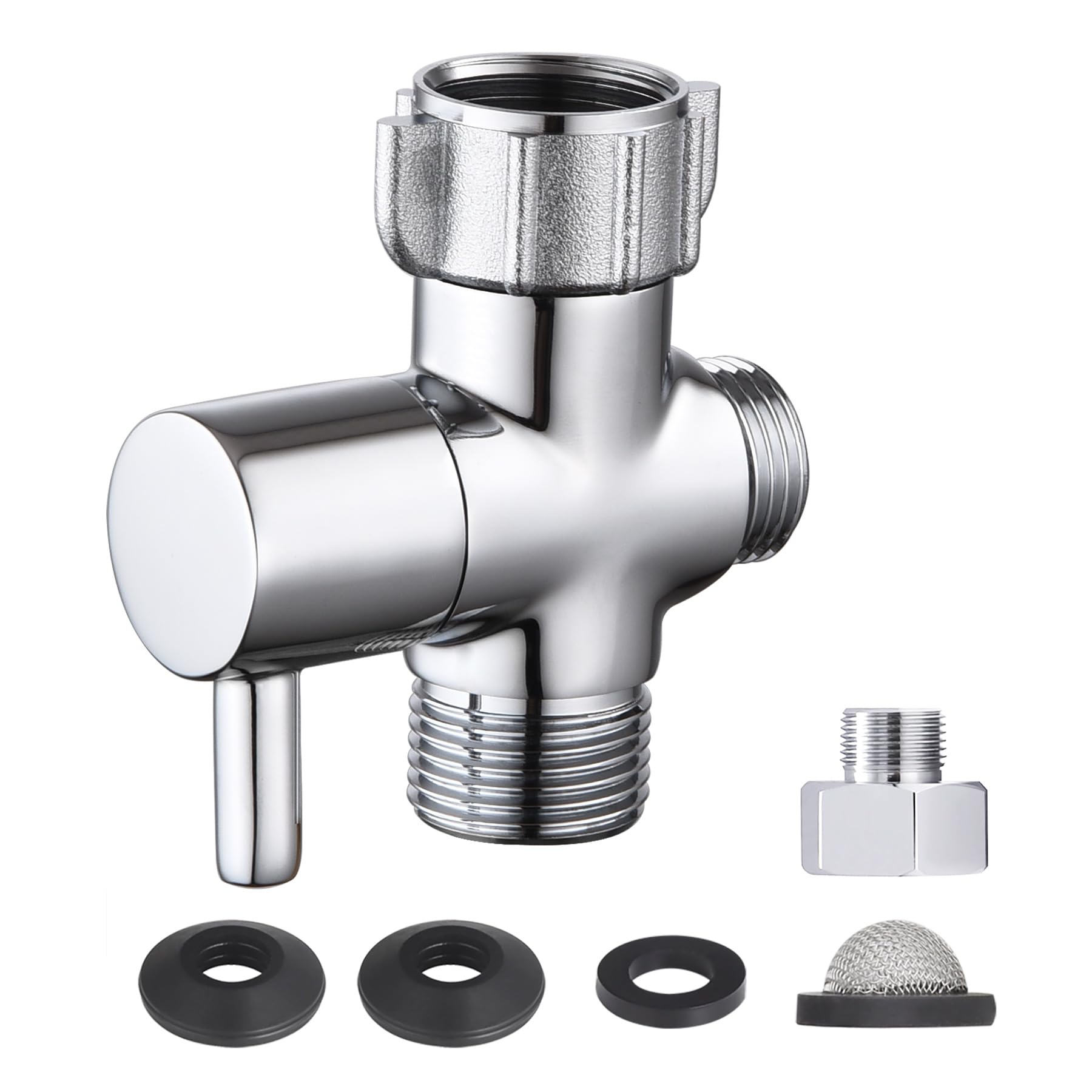 Hsmhose brass bidet T adapter with chrome finish and durable construction.