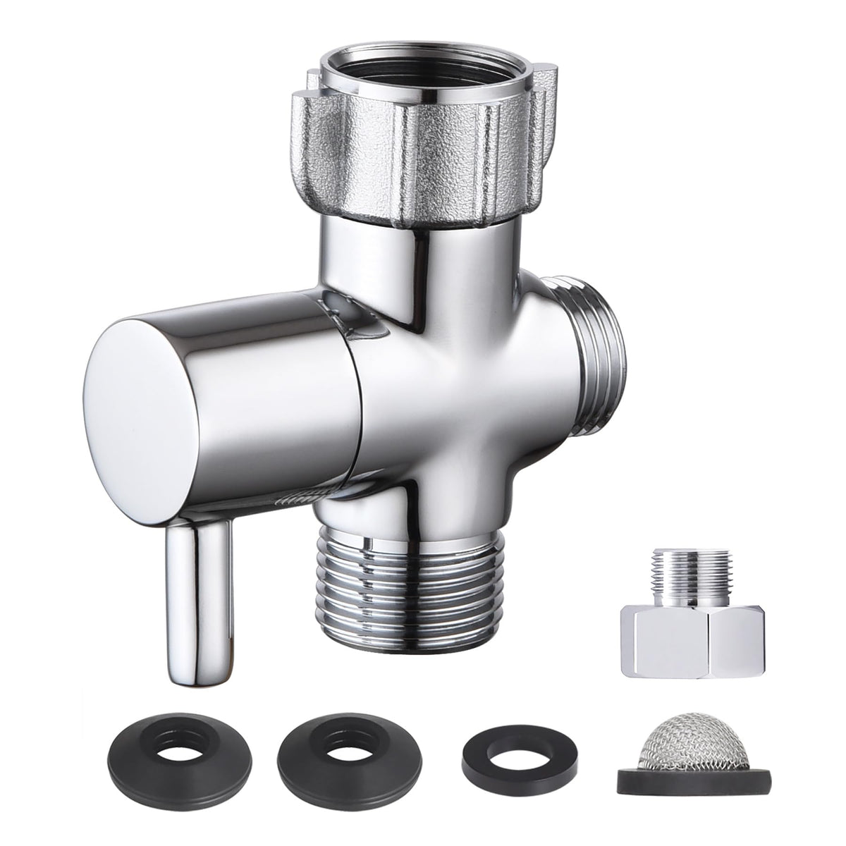 Hsmhose brass bidet T adapter with chrome finish and durable construction.