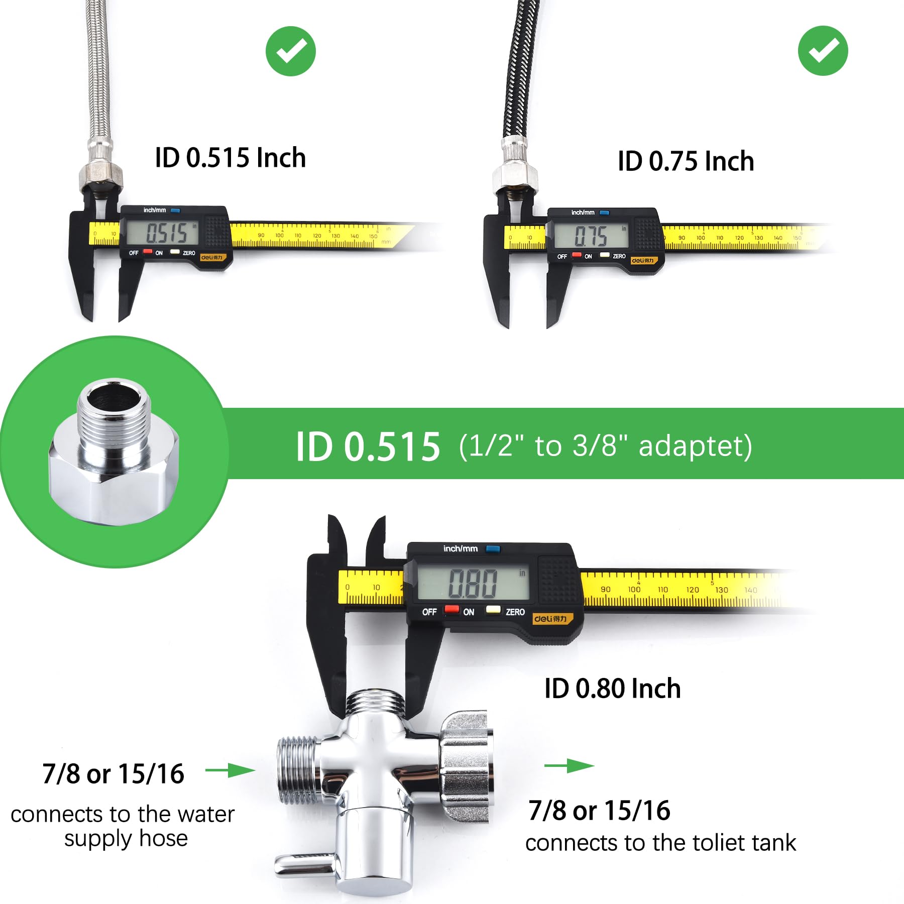 Hsmhose installation view highlights compatible 7/8 and 1/2 inch threads.