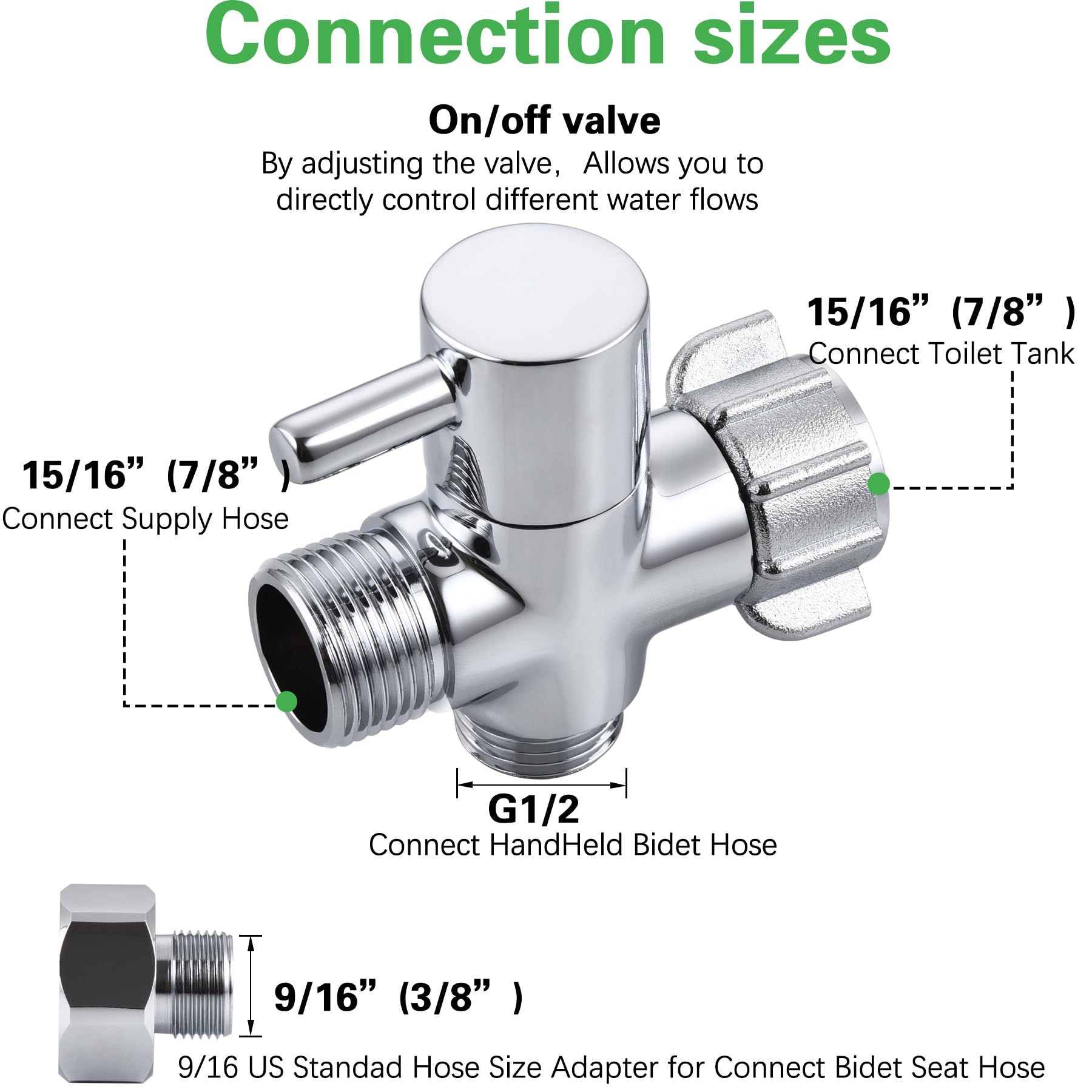 Hsmhose bidet T adapter shut-off lever for easy flow control.