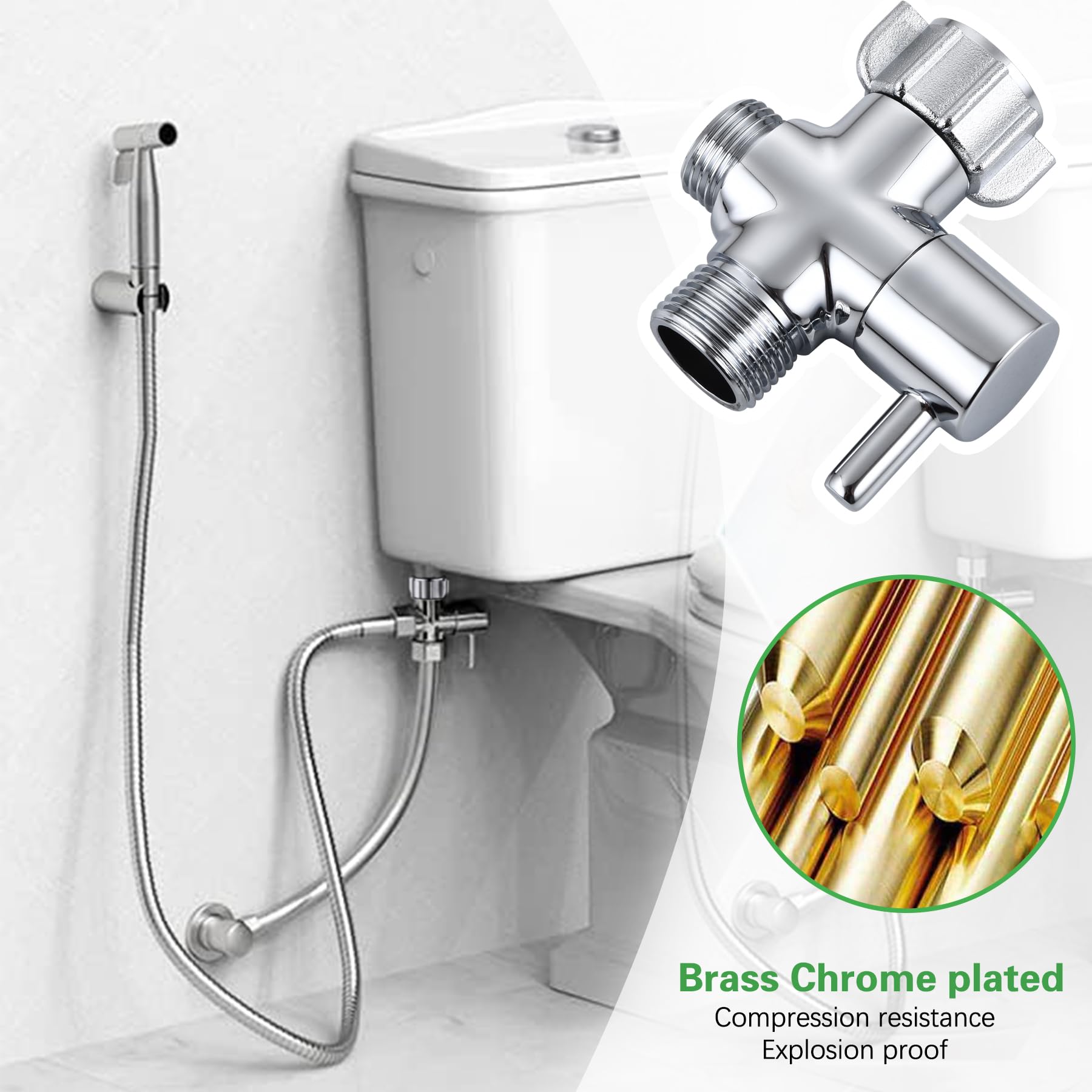 Hsmhose toilet connection close-up shows secure metal nut.