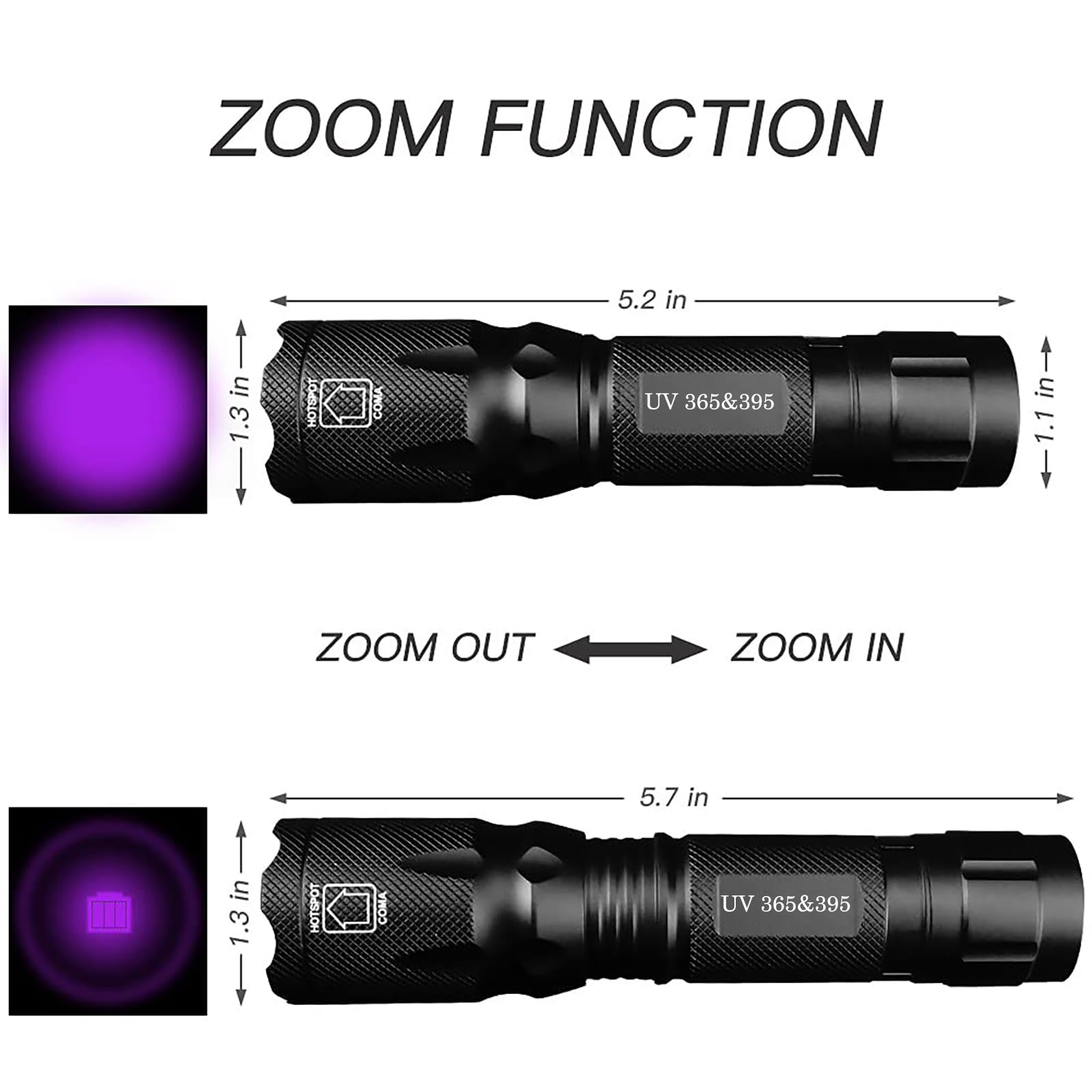 HSXMN UV Flashlight 395nm emits bright purple glow for enhanced visibility