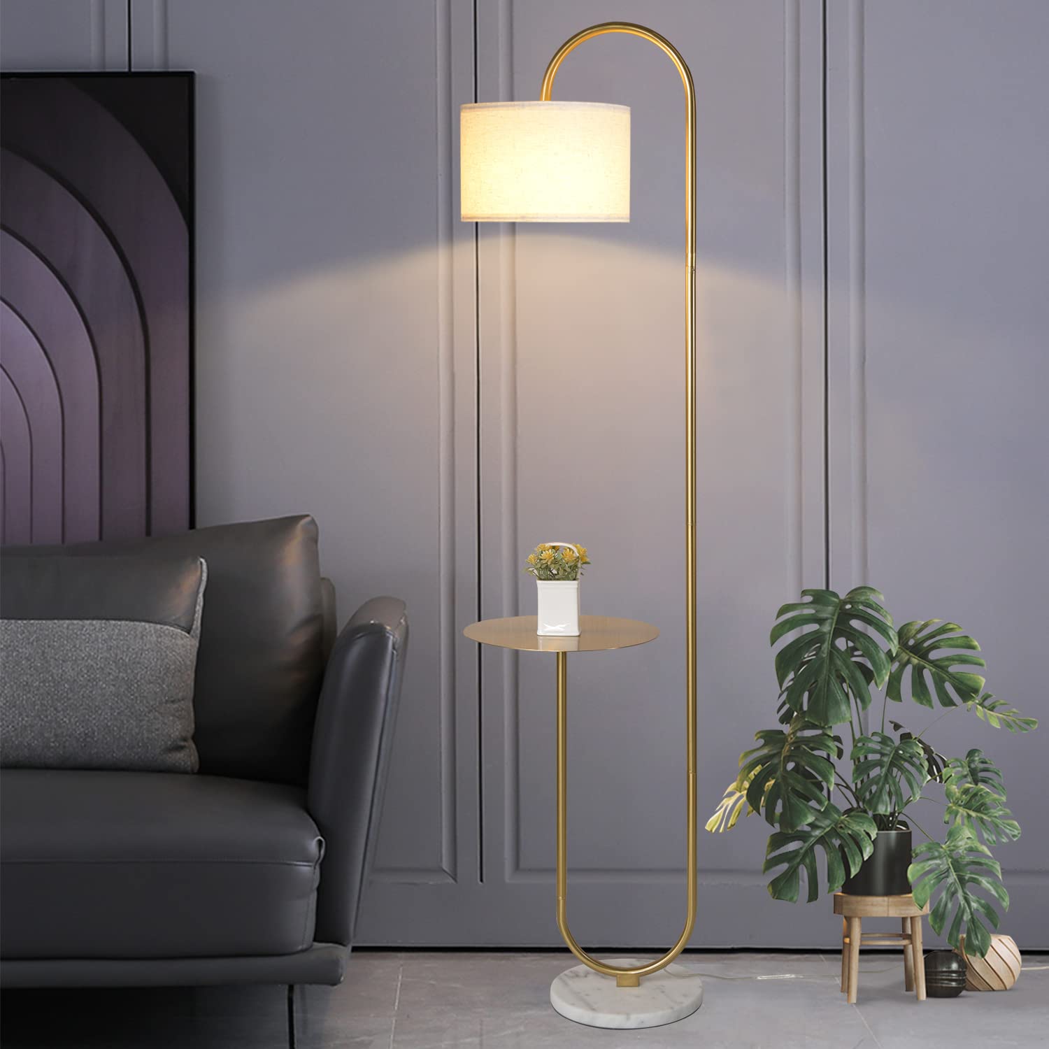 Hsyile arc lamp with hanging drum shade for warm ambience.