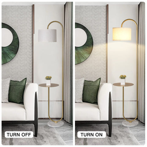 Hsyile arc lamp directs light for a cozy reading nook.