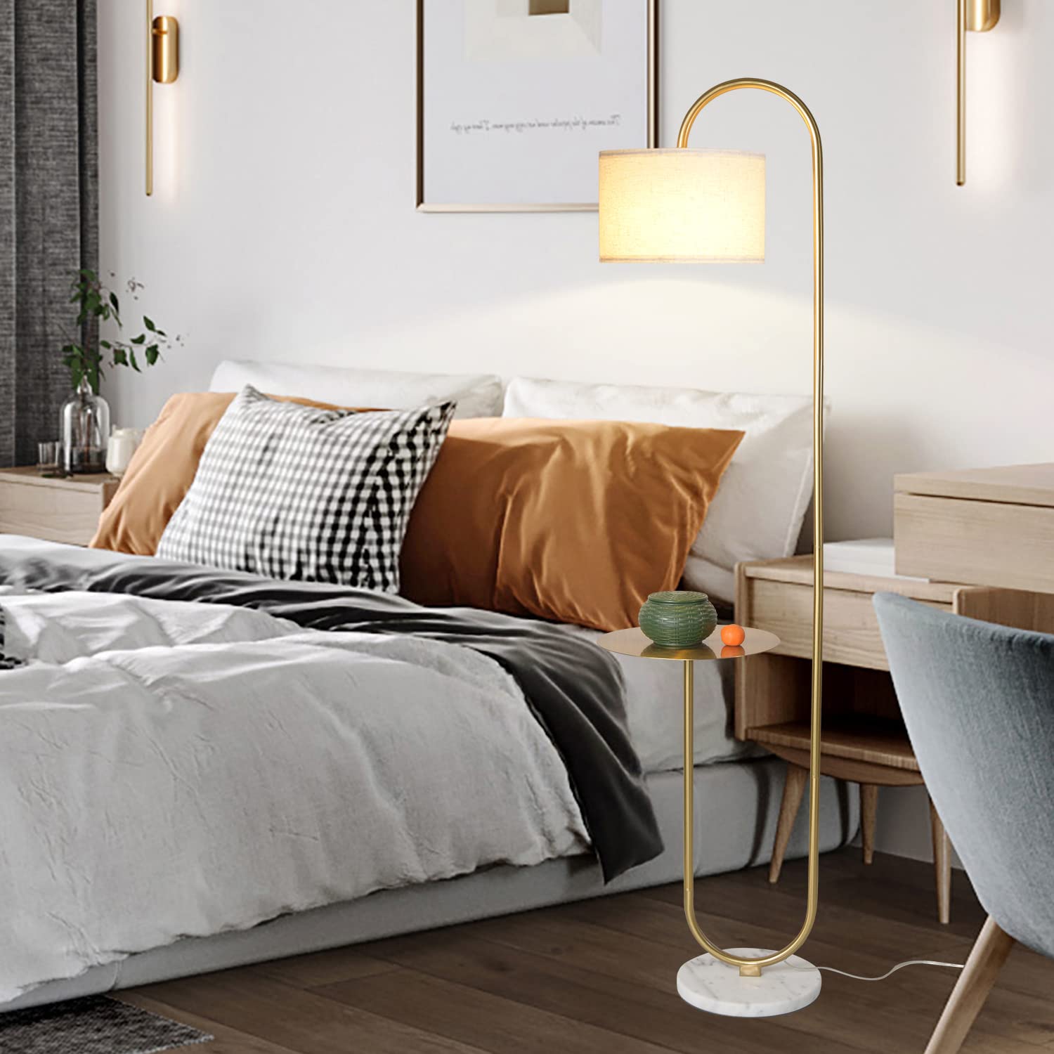 Hsyile arc lamp integrated table offers convenient surface.