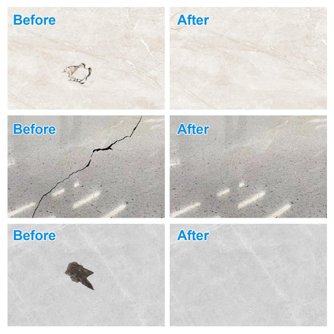 HT HOMETINKER applying repair on marble surface to fill chips and scratches