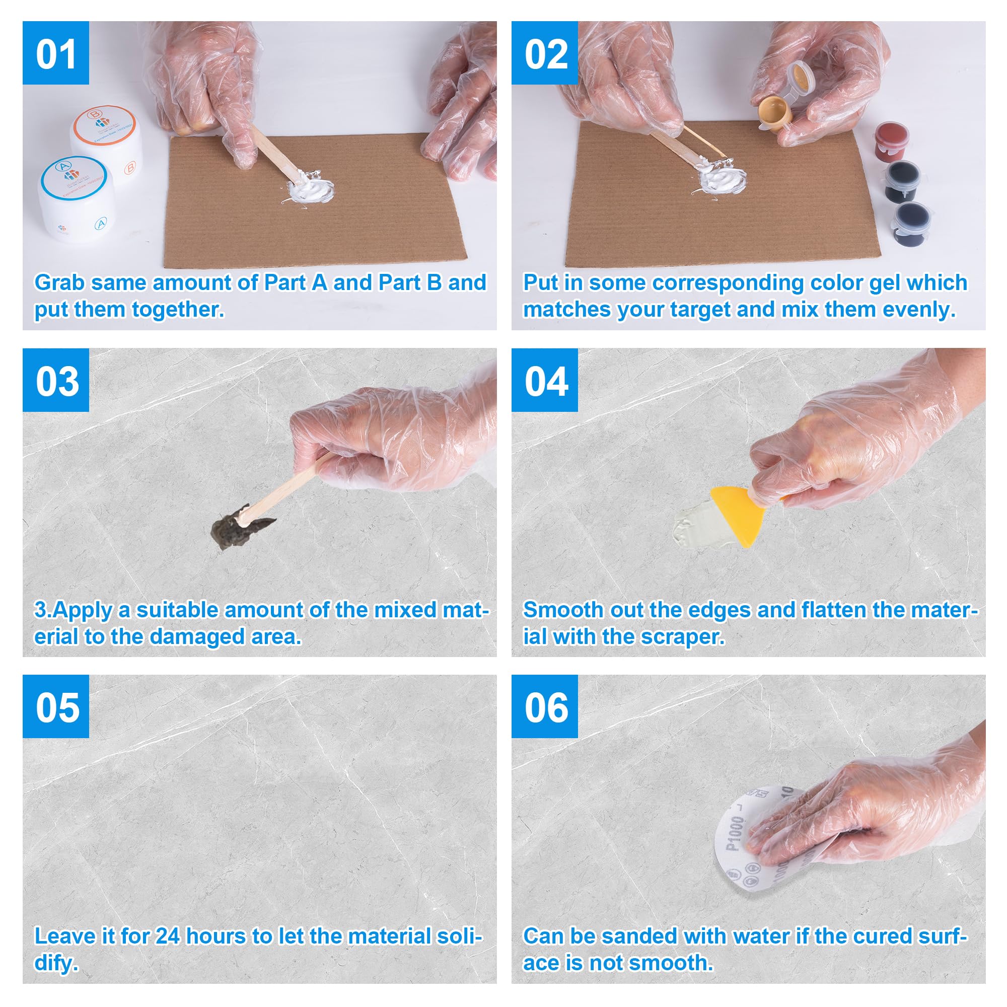 HT HOMETINKER multi-surface repair use on granite, quartz, porcelain, and more