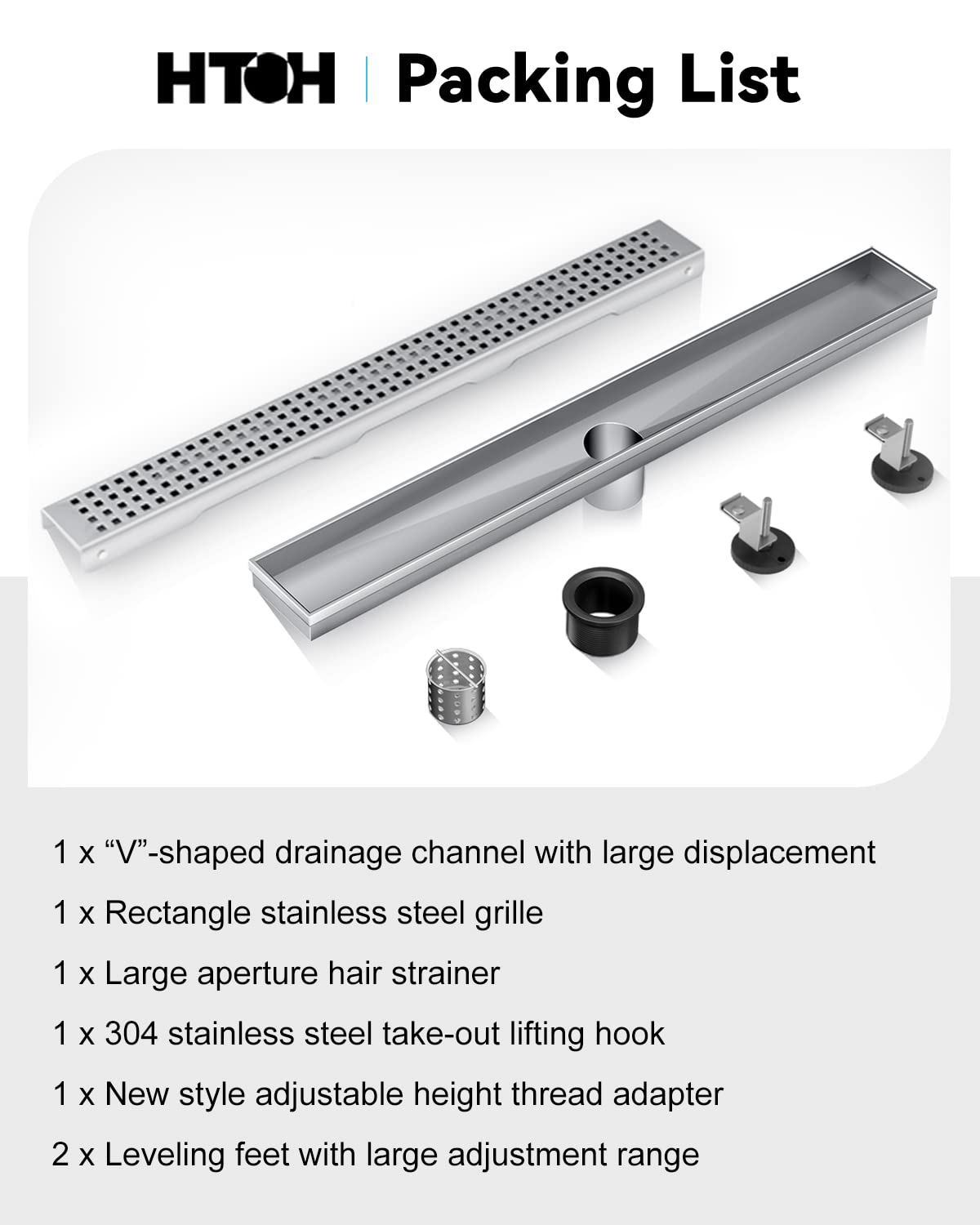 HTOH drain designed for ADA-friendly, accessible bathroom use.