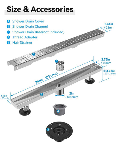 Adjustable leveling feet on the HTOH drain for level installation.