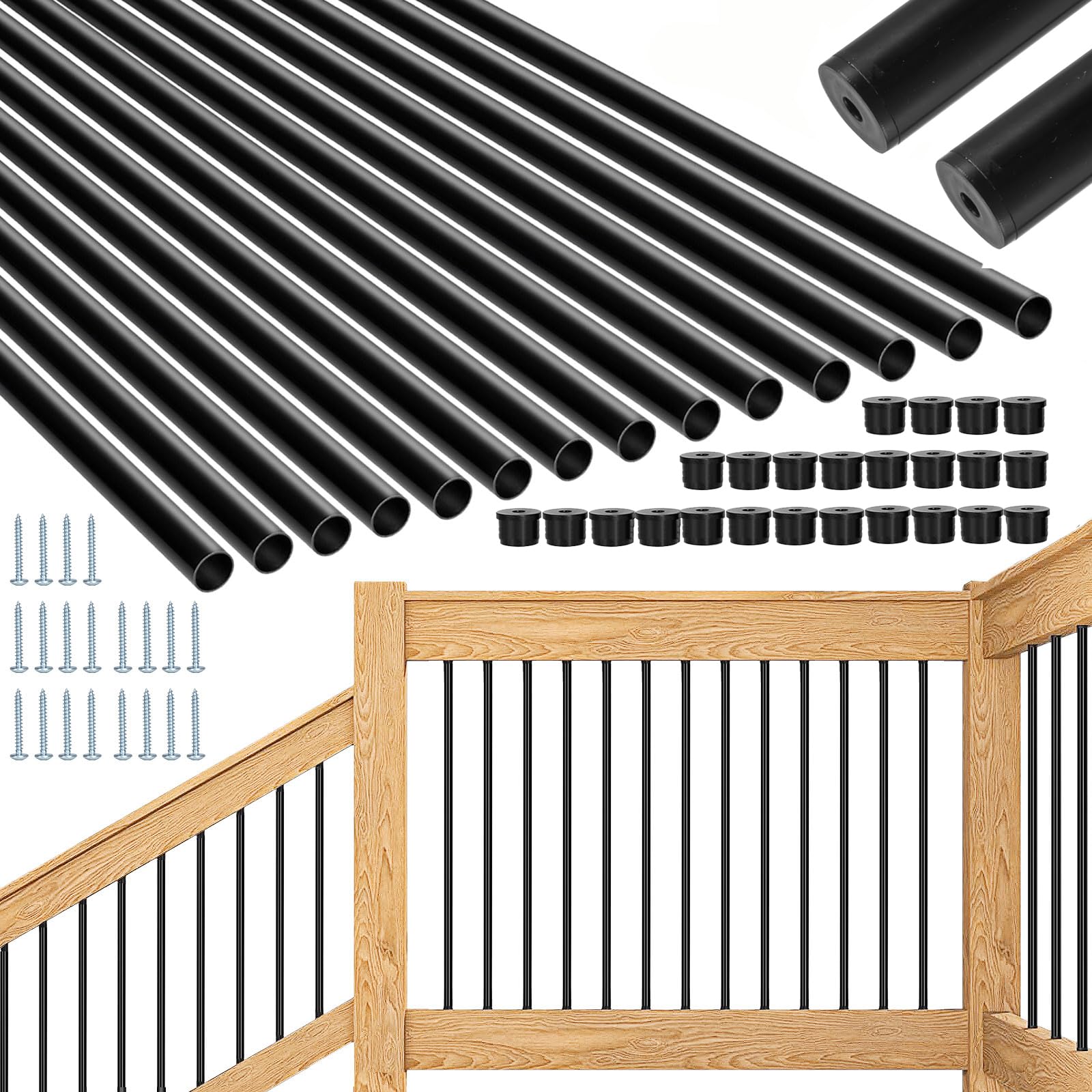 HTWAVE 101 Pack 26in round balusters for railing, durable aluminum, rust resistant.