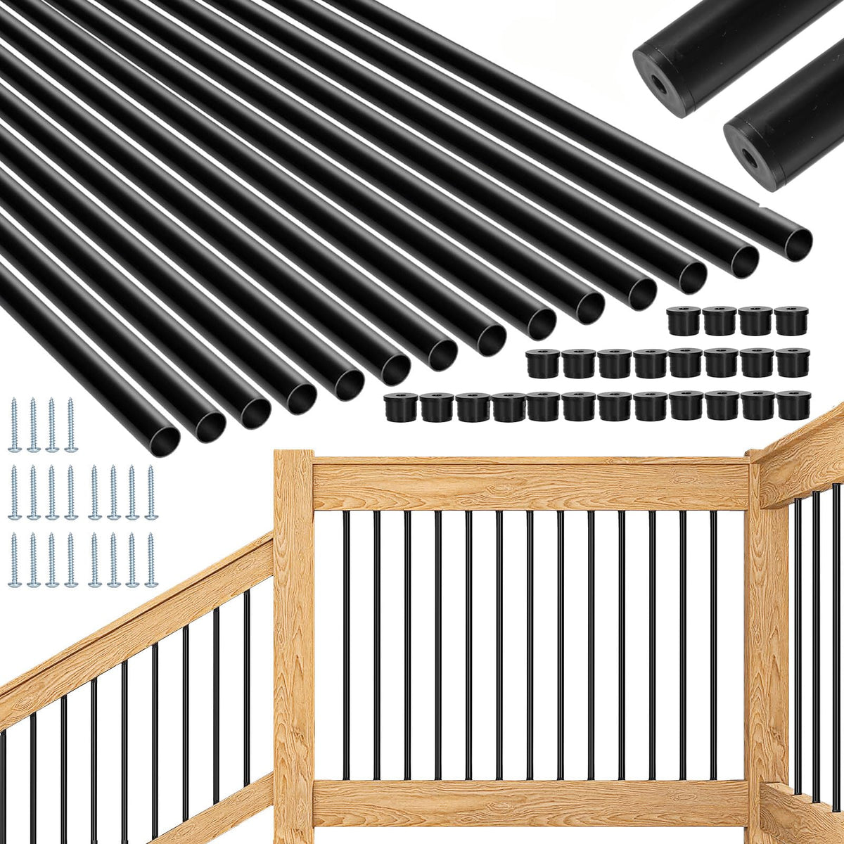 HTWAVE 101 Pack 26in round balusters for railing, durable aluminum, rust resistant.