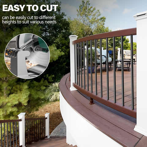 HTWAVE aluminum railing components compatible with wood, composite, or aluminum rails.
