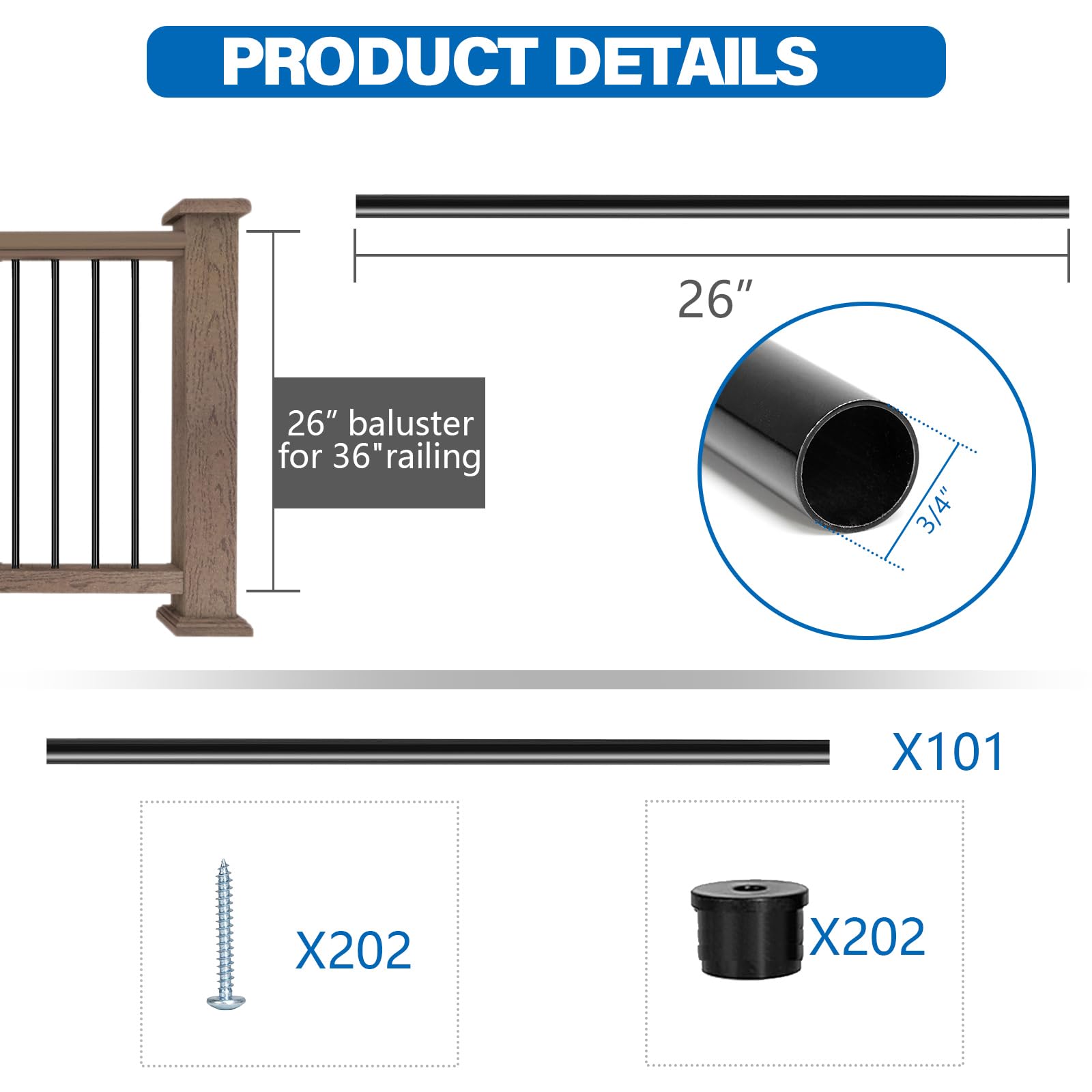 HTWAVE baluster connectors included for quick rail alignment.