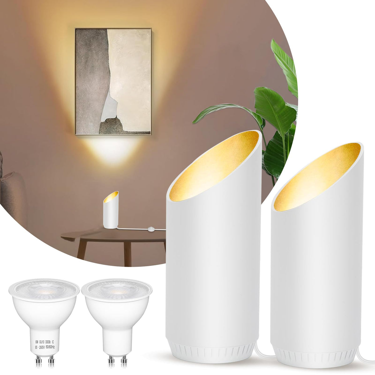 HUAEU up lights floor-can light highlights artwork with focused, warm illumination.