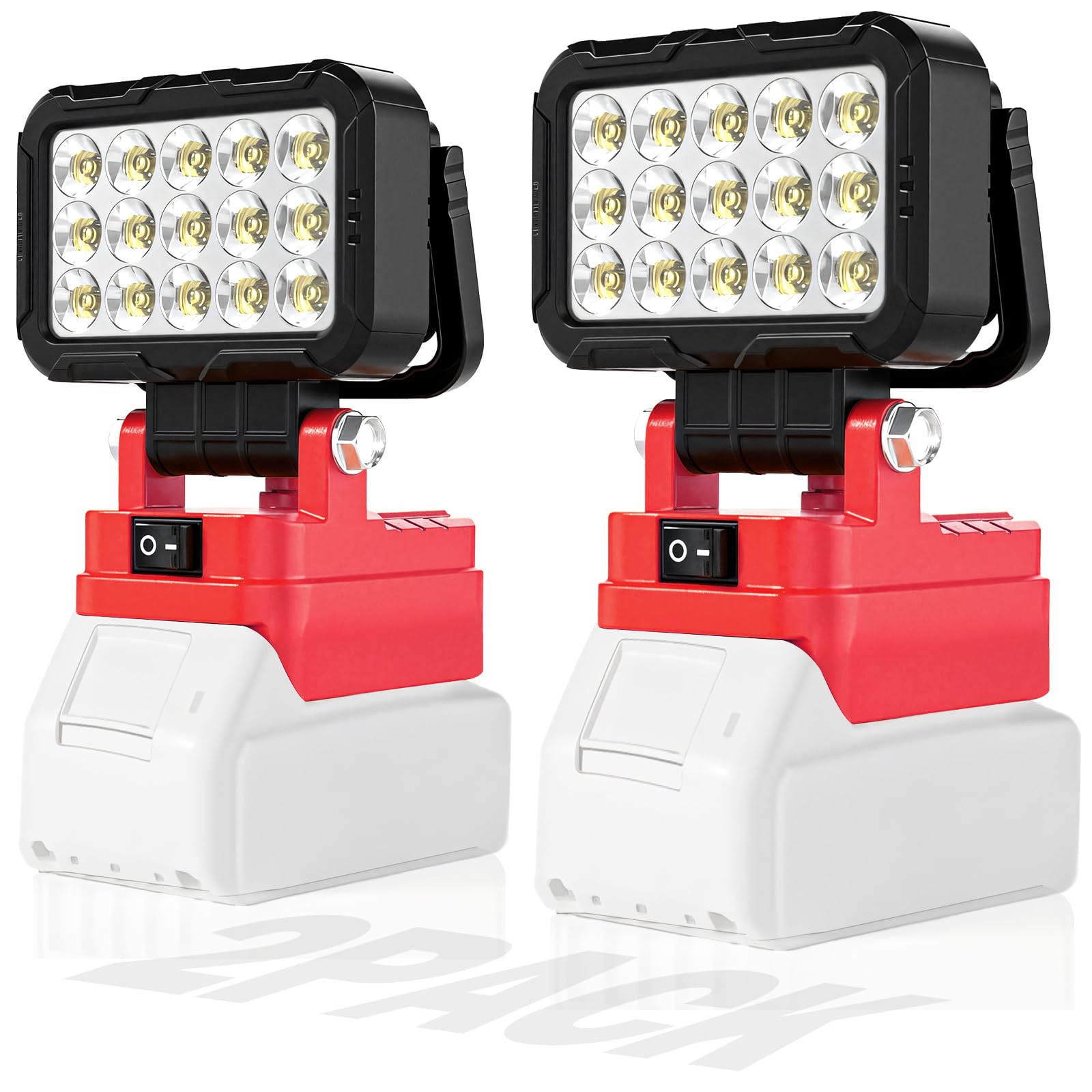 HUAKAYO 2-pack LED work light on Milwaukee M18 battery demonstrates versatile compatibility.