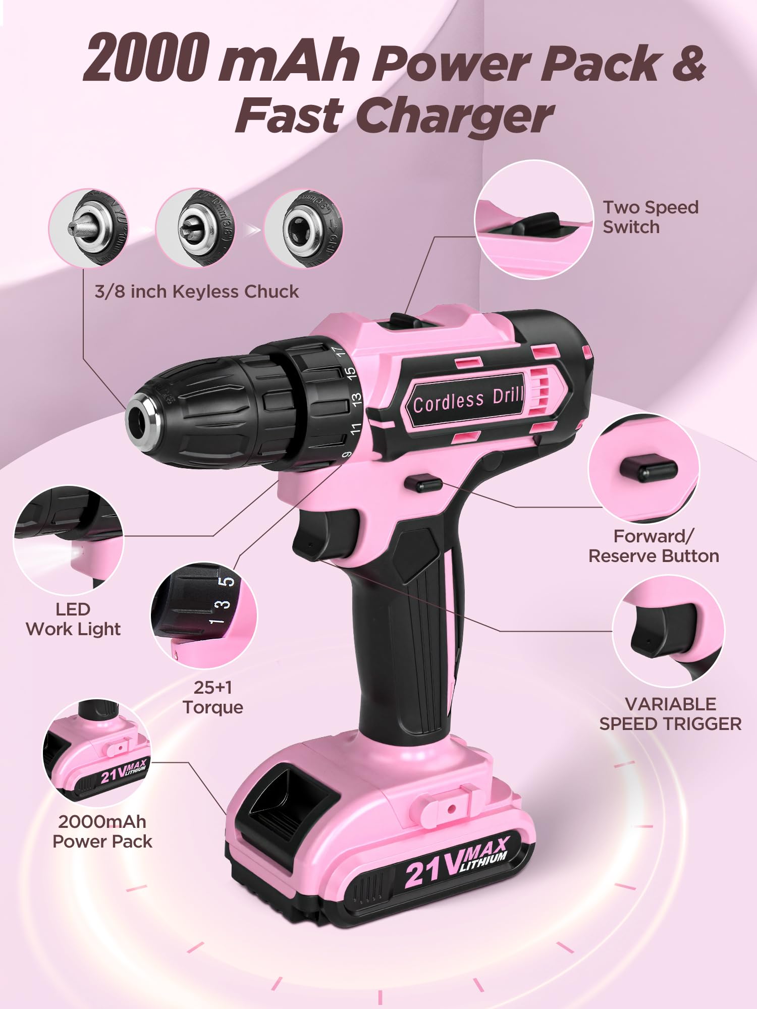 HUAKAYO easy-grip cordless drill suits beginners for simple projects.