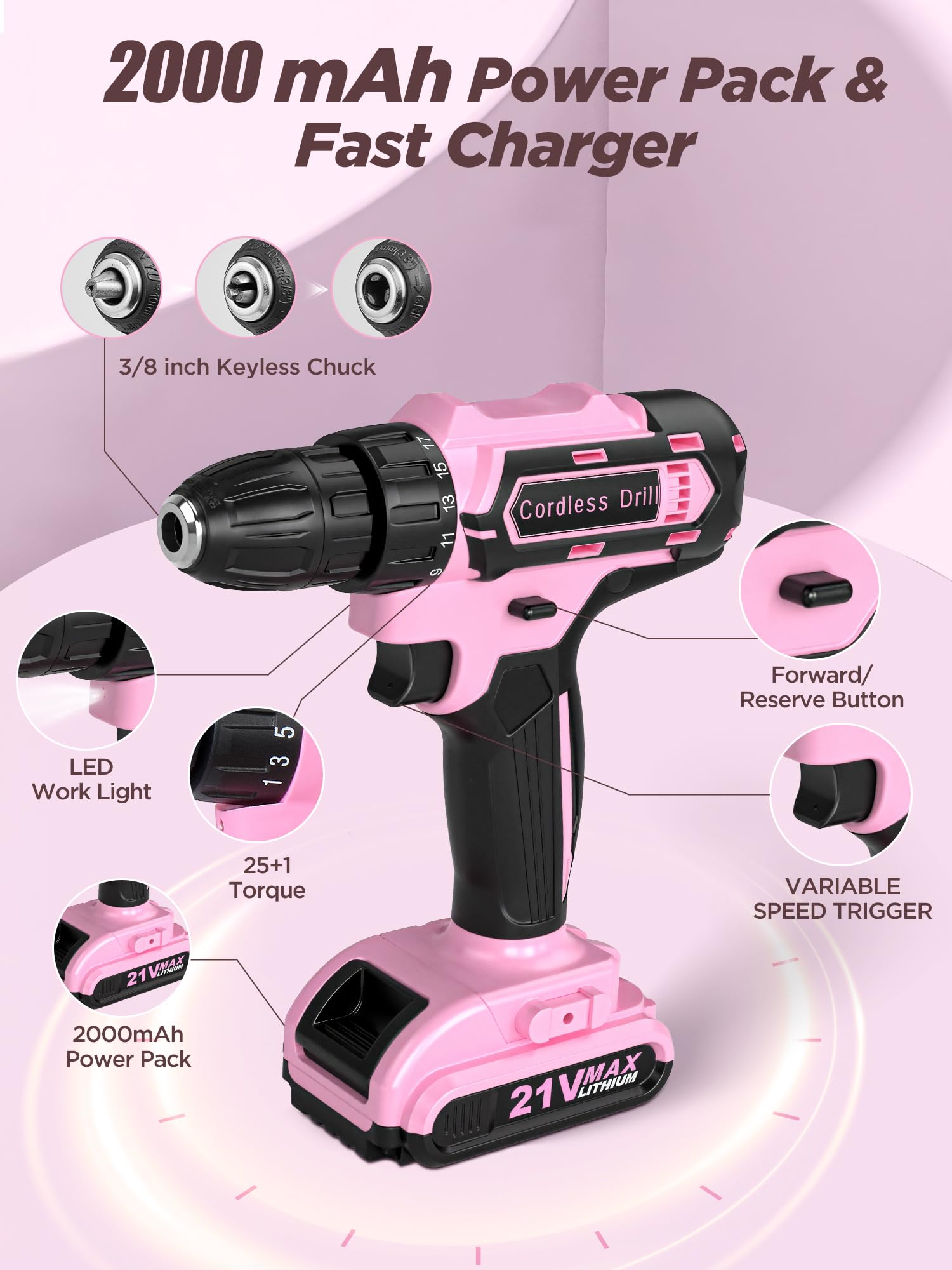HUAKAYO pink tool box keeps kit organized for DIY.