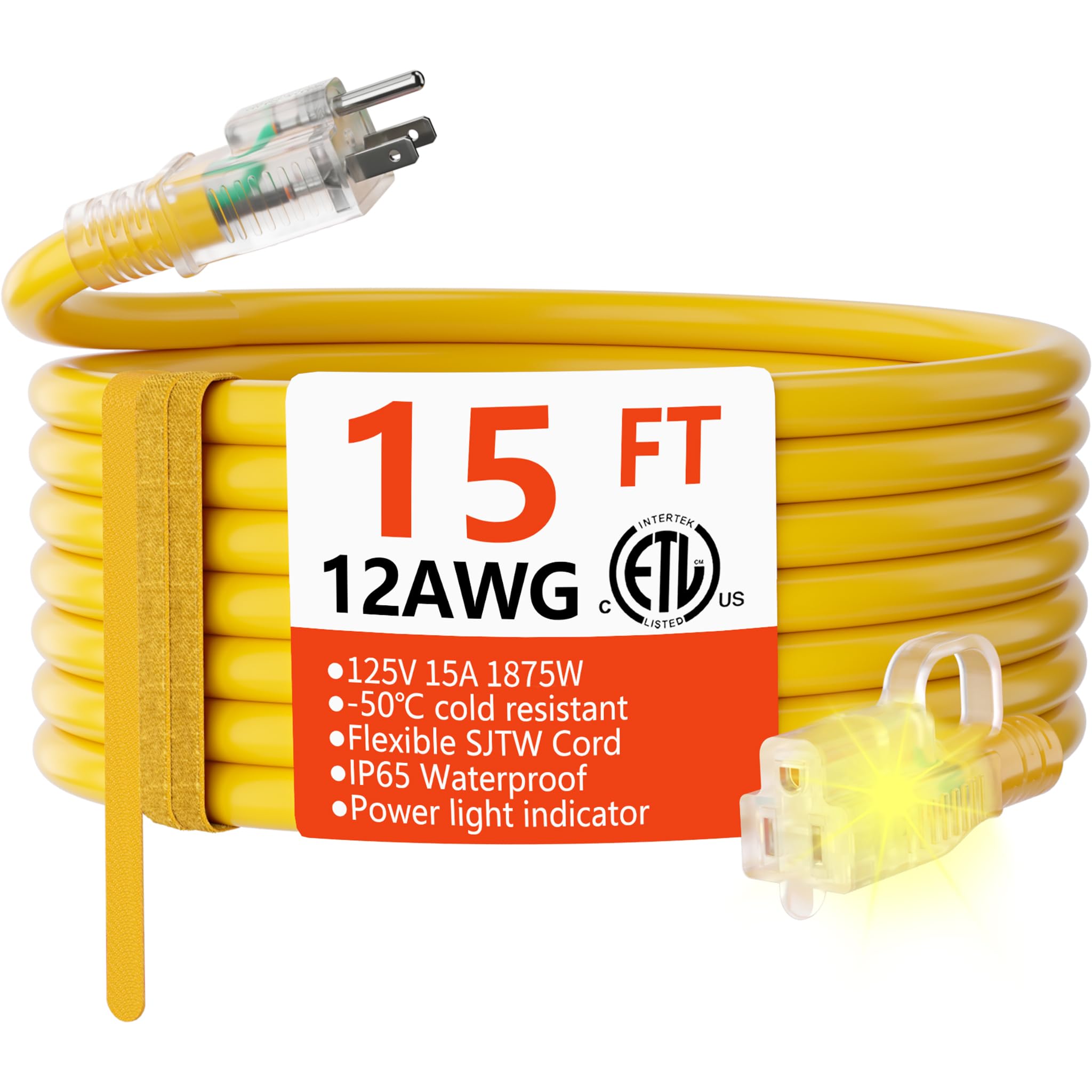HUANCHAIN 12/3 gauge extension cord with lighted end for quick power status check outdoors