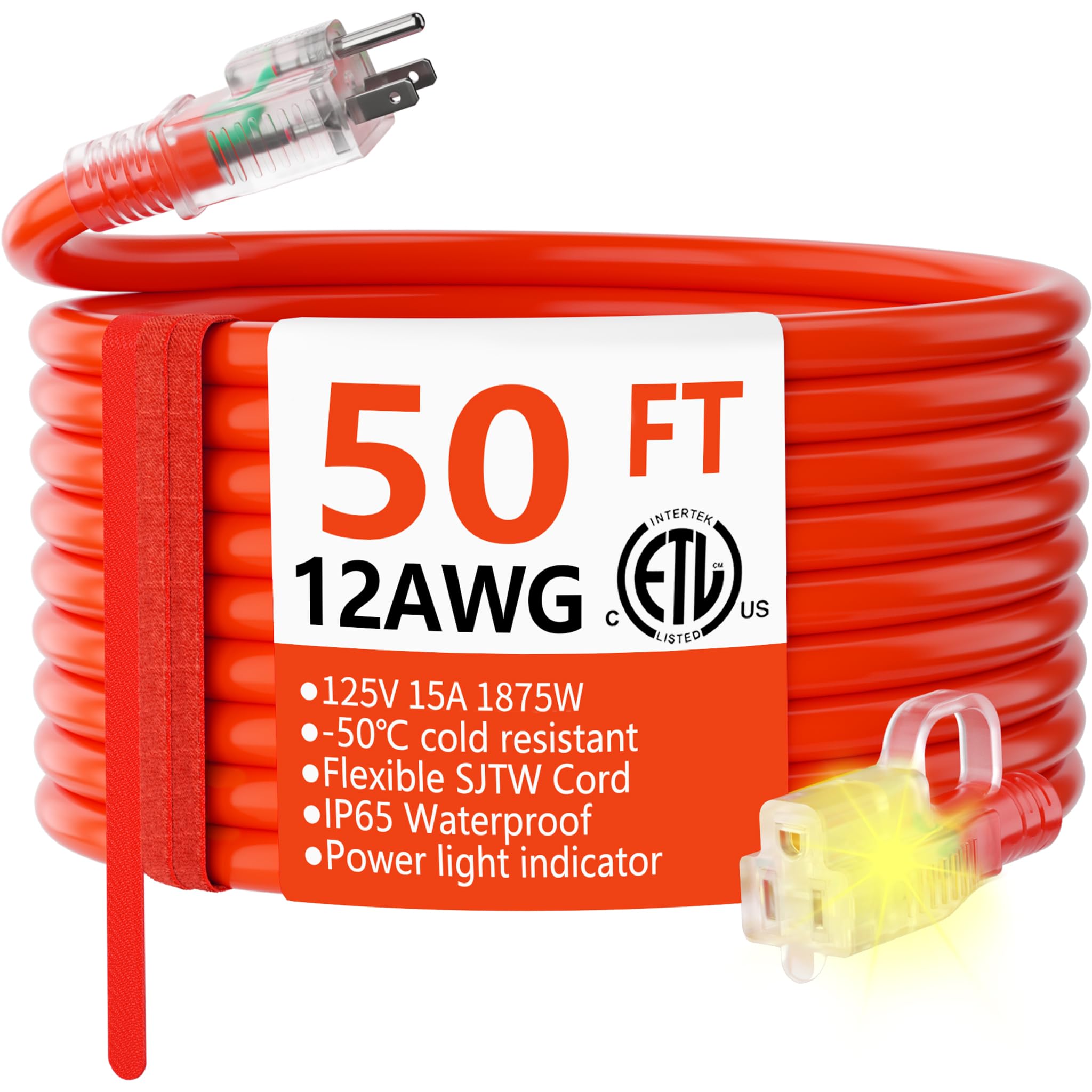 HUANCHAIN 12/3 gauge extension cord with lighted end improves outdoor safety and visibility