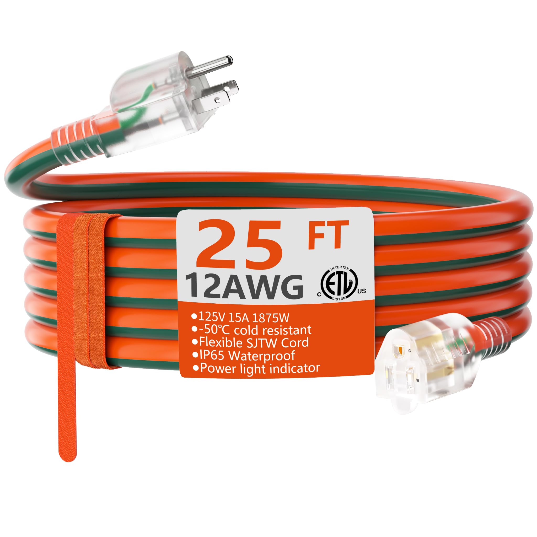 HUANCHAIN 12AWG extension cord with lighted end for safe outdoor use