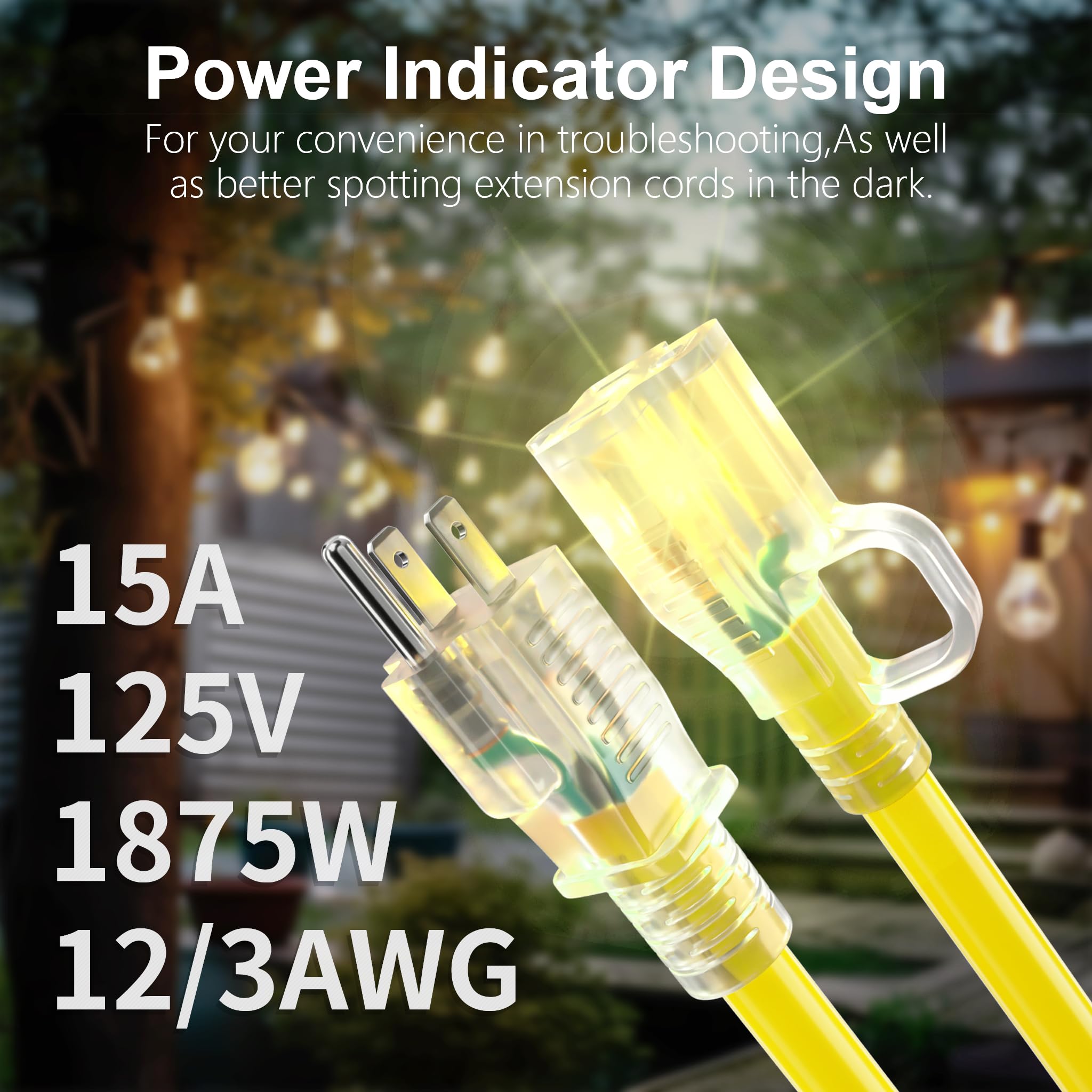 HUANCHAIN 12AWG waterproof extension cord ideal for outdoor setups.