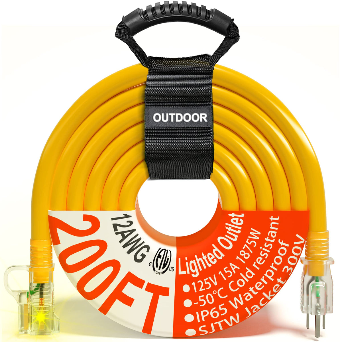 Huanchain 200 ft extension cord 12/3 gauge for outdoor power runs.
