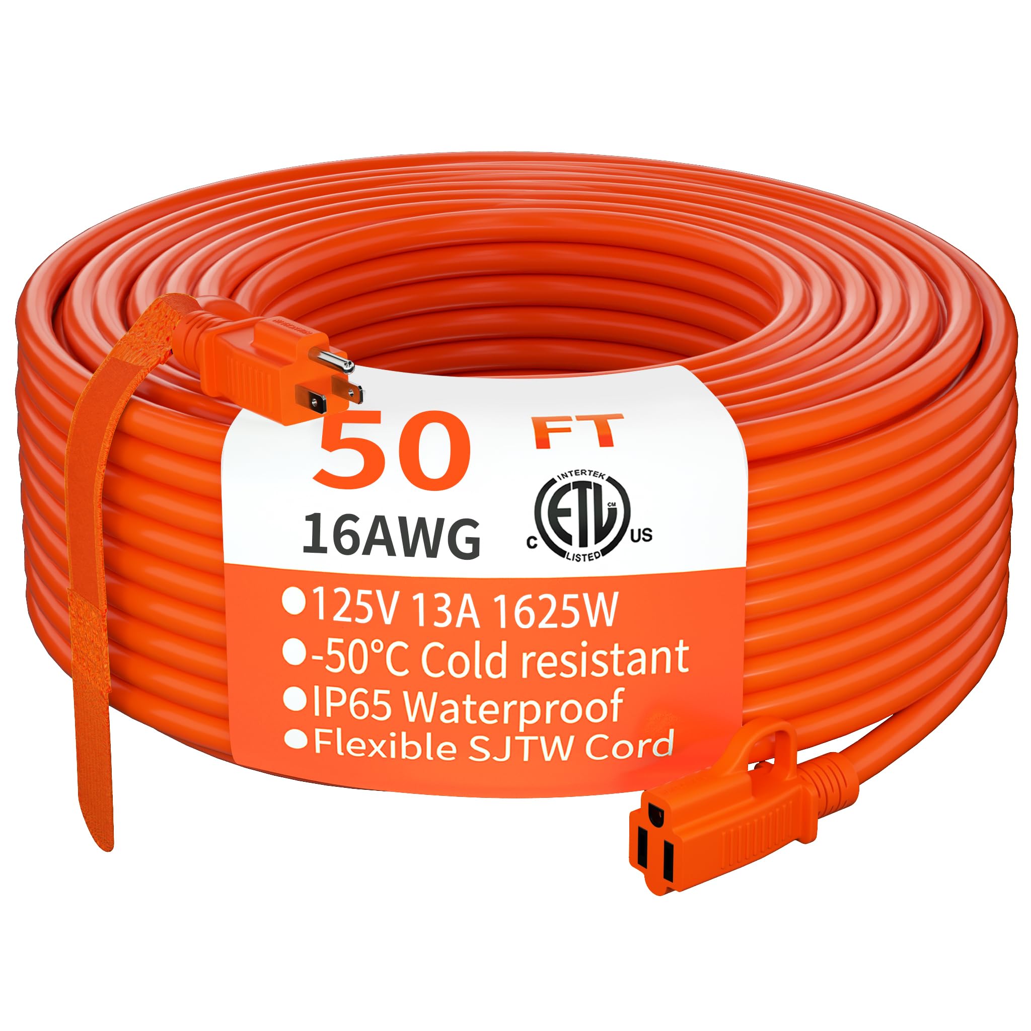 HUANCHAIN 50 ft outdoor extension cord in bright orange for safe outdoor power access.