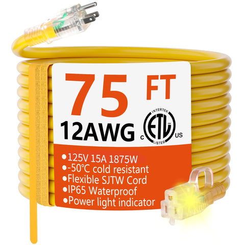 Huanchain lighted-end outdoor extension cord shows power status for safer setup