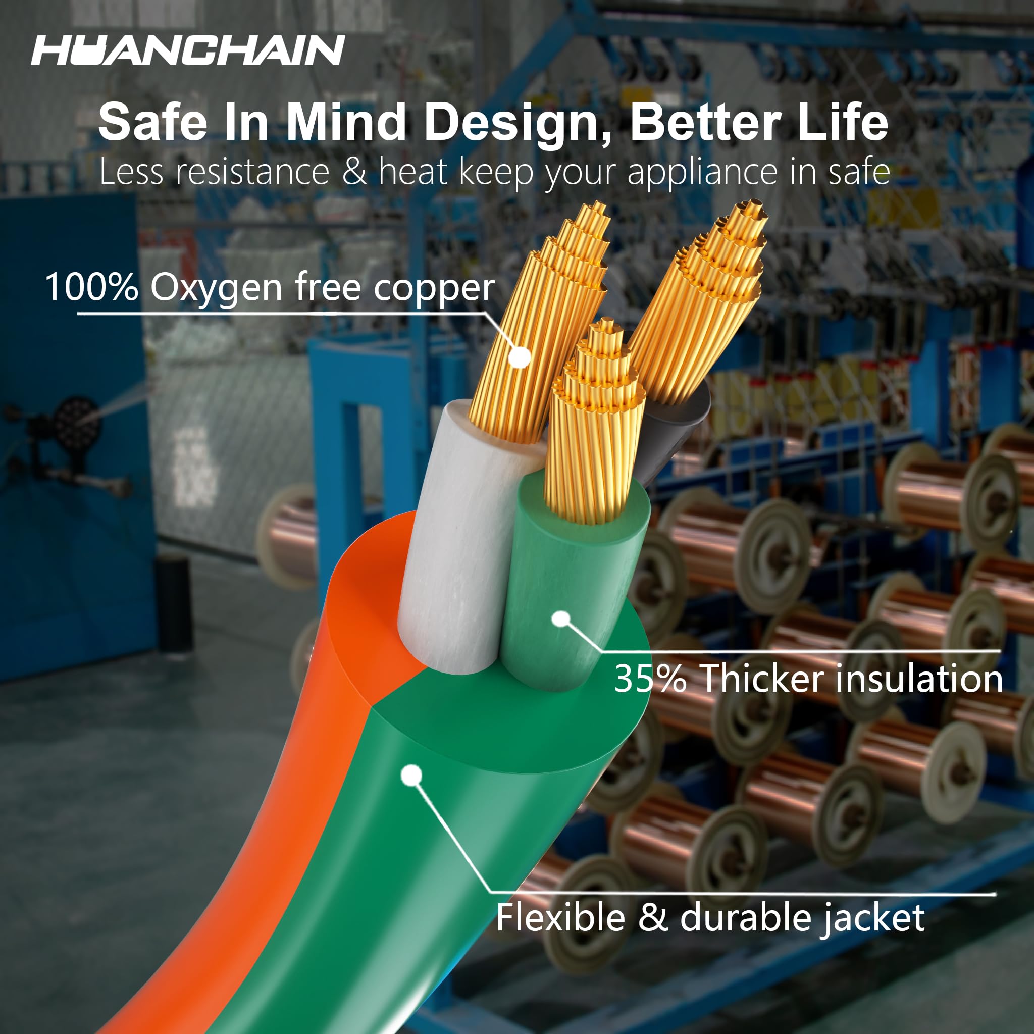 HUANCHAIN orange-green extension cord improves visibility and safety