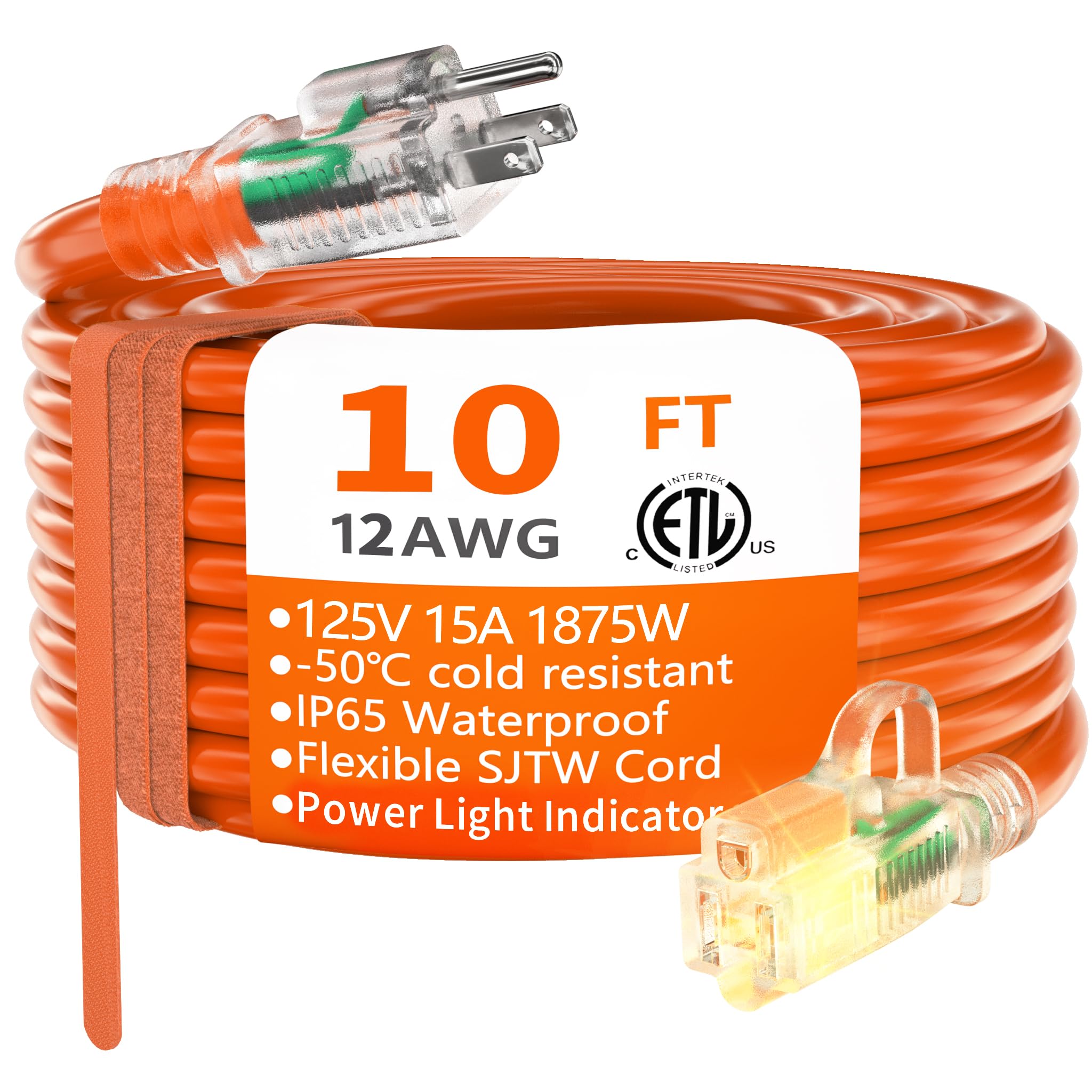 HUANCHAIN outdoor extension cord with lighted end for easy power checks in dim environments