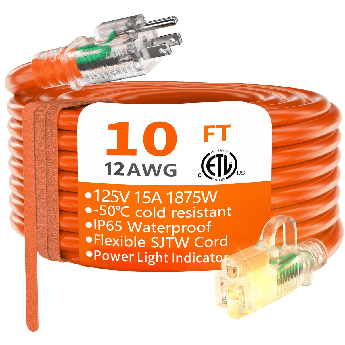 HUANCHAIN outdoor extension cord with lighted end for easy power checks in dim environments
