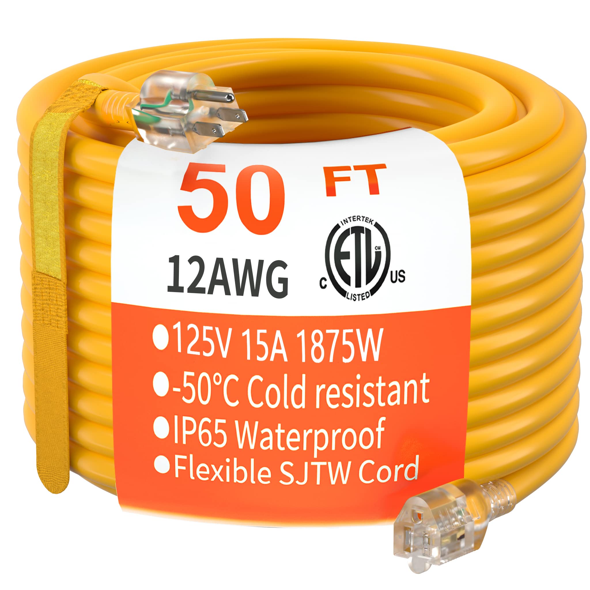 HUANCHAIN outdoor extension cord 50ft yellow light for high visibility outdoors