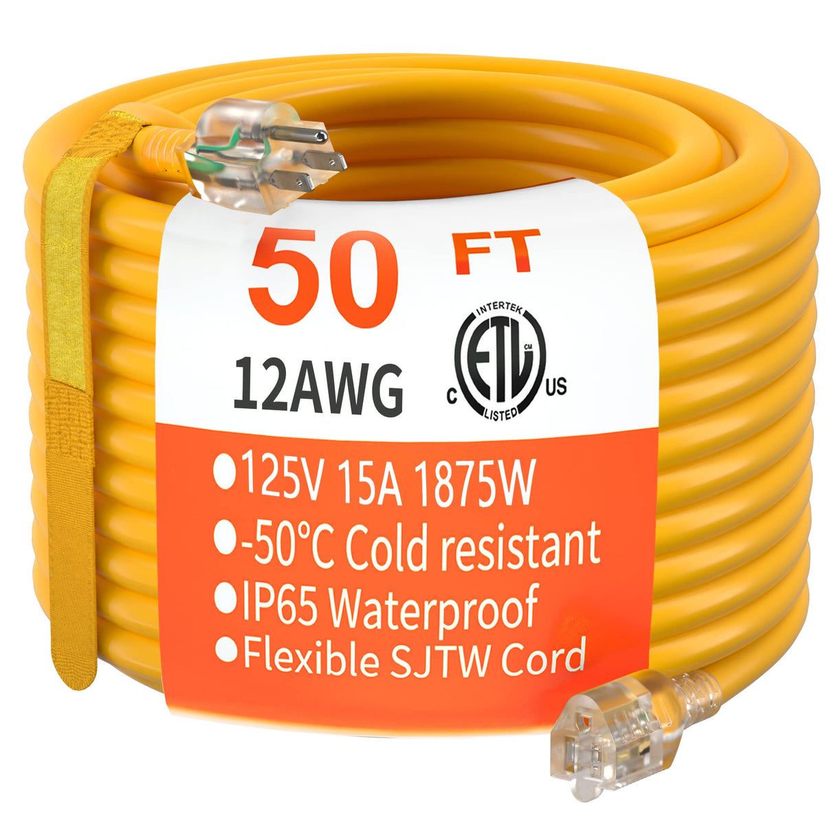 HUANCHAIN outdoor extension cord 50ft yellow light for high visibility outdoors
