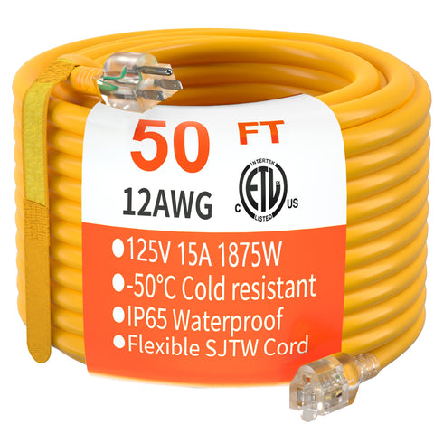 HUANCHAIN outdoor extension cord 50ft yellow light for high visibility outdoors