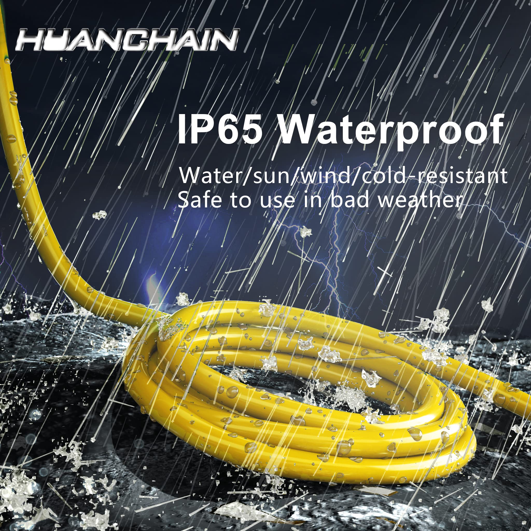 HUANCHAIN waterproof IP65 extension cord in bright yellow for harsh weather