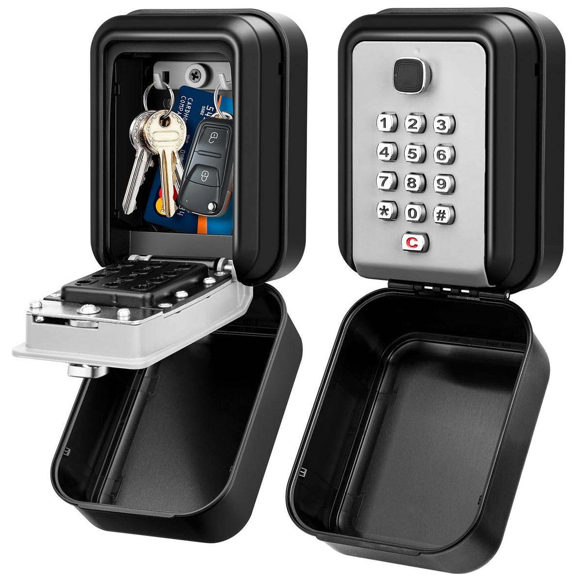 HUANLANG lock box keypad front view, rugged metal housing for secure key access.