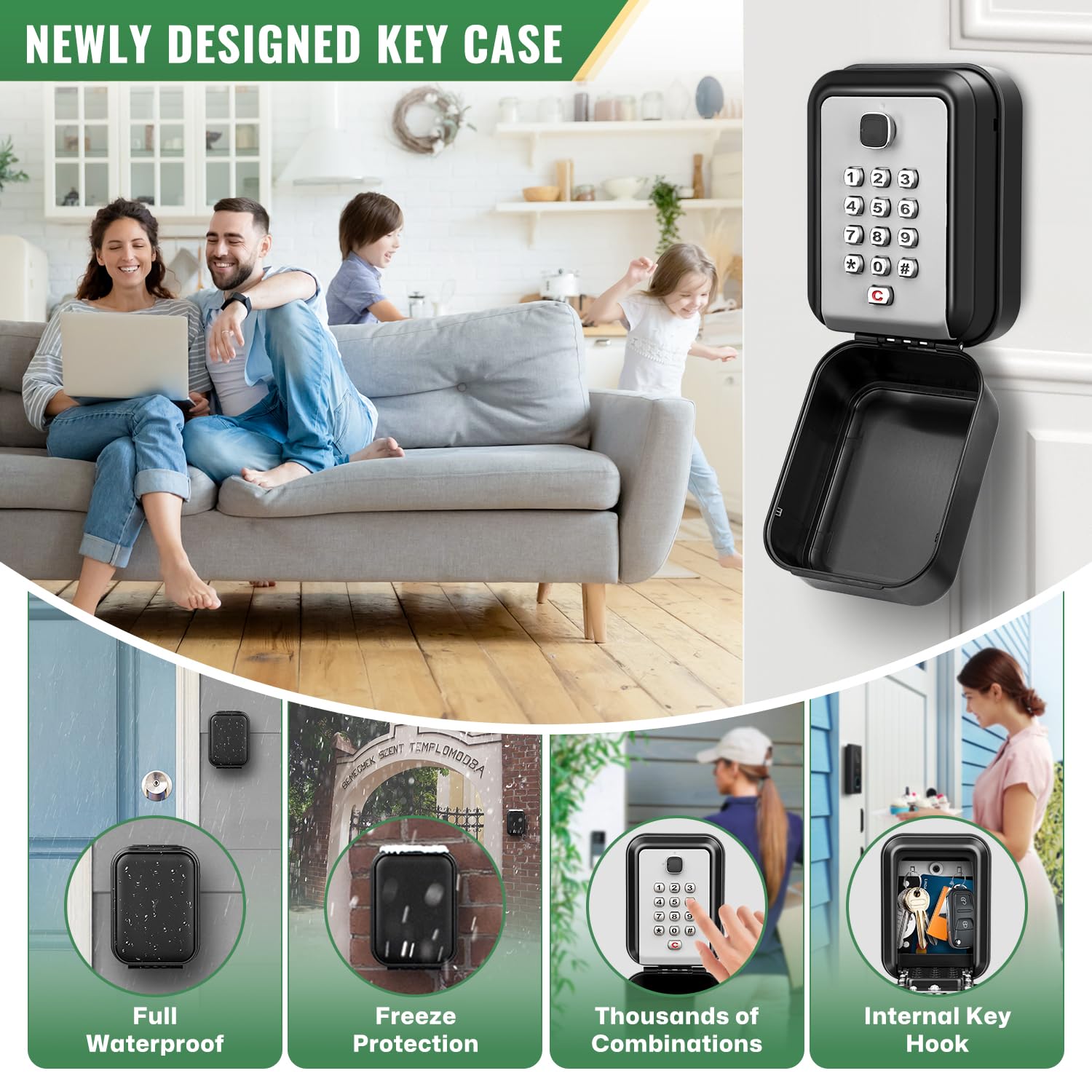HUANLANG lock box keypad open door view, spacious interior for multiple keys.